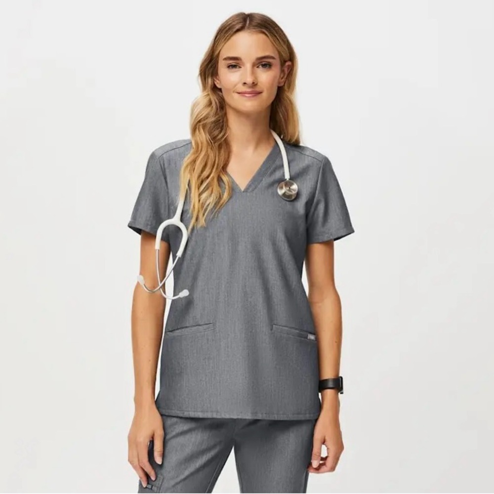 Gray V-Neck Women's three pocket scrub top-FIGS